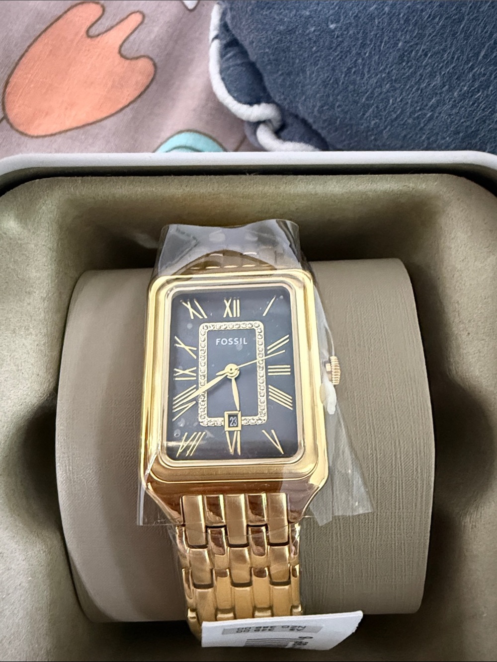 Fossil Gold-Tone women’s Rectangular Watch with Black Dial